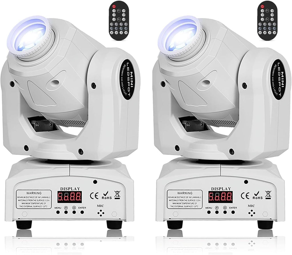2 Pack 60W Moving Head Lights,White LED RGBW Stage DJ Light with Remote 8 Gobos 8 Colors Spotlight by DMX 512 Controlled 9/11 Channel for Church KTV Club Concert Party Wedding