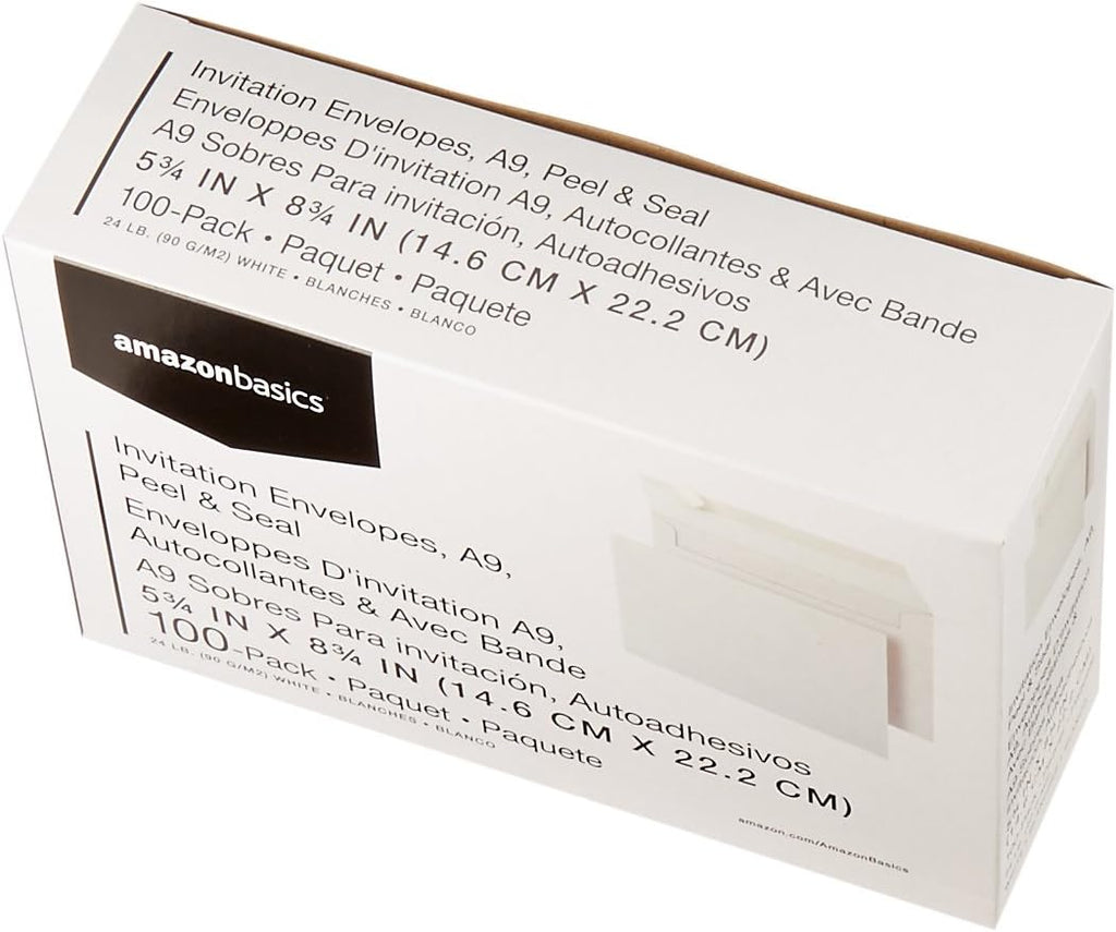 Amazon Basics A9 Blank Invitation Mailing Envelopes,Peel & Seal,No Licking,5-3/4 x 8-3/4 Inches,White,(Pack of 1000)