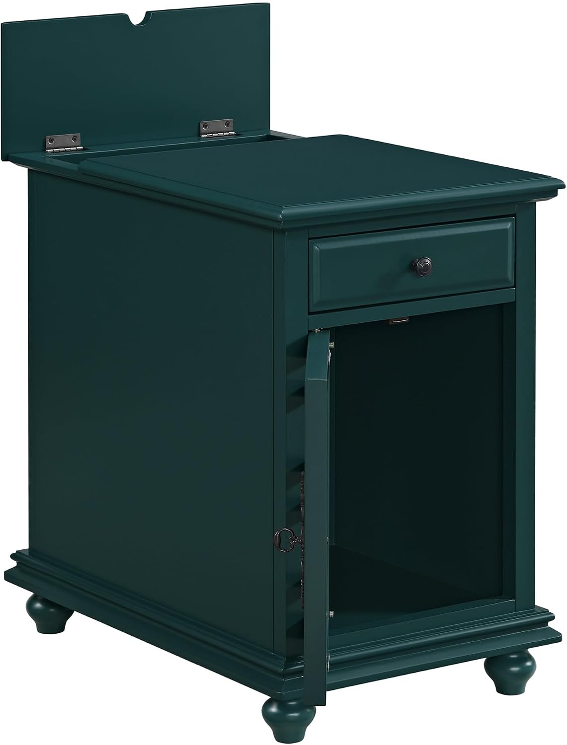 Martin Svensson Home Elegant Chairside End Table with Power — 24″W x 16″D x 25″H, Seamoss Green — Transitional Painted Accent Table with Flip-Top USB Charging, Drawer & Cabinet Storage