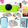 Kodak Printomatic Full-Color Instant Print Camera Gift Bundle + Soft Case + Zink 2x3 Sticky Back Photo Paper 20pk + Album + Sticker Sets + Sticker Frames + Markers + Hanging Frames, Fun Gift - Green