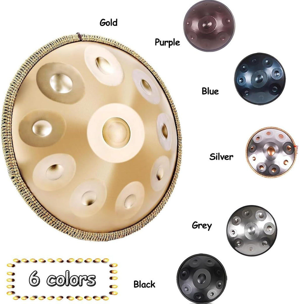 Hand Drum Instrument Percussion Steel Drums Kit W/Drum Mallets Note Stickers Carrying Case Stand 432HZ 22 Inches 9/10/12 Notes D Minor Kurd Handpan Sound Healing(Blue,12)