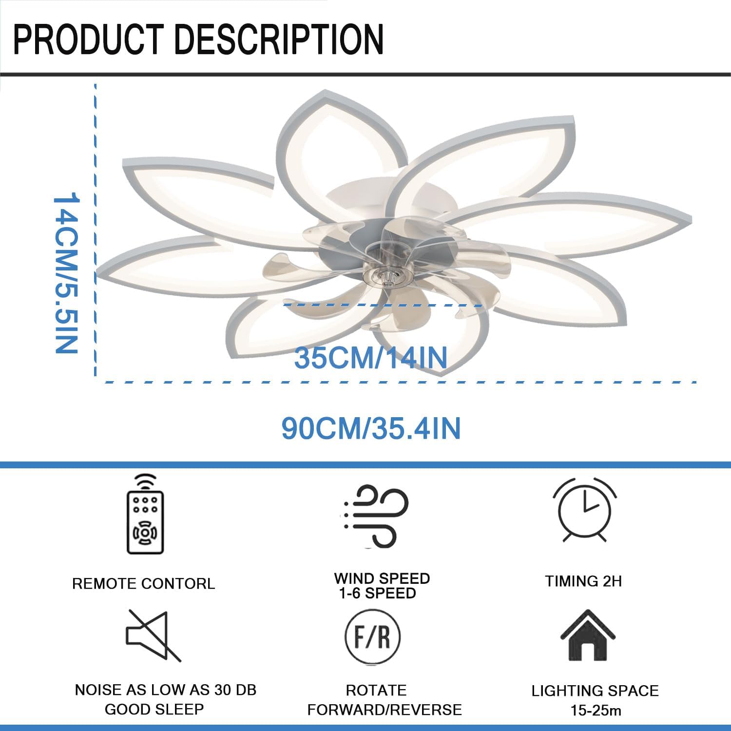 35''Ceiling Fans with Lights,Bladeless Ceiling Fan with Lights and Remote, Flush Mount Ceiling Fan with Dimmable LED Light,Modern Low Profile Ceiling Fan 6 Speed Wind Timing for Bedroom 90W (White)