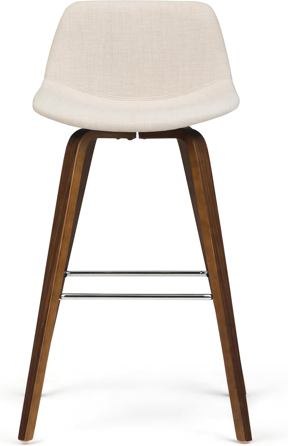 SIMPLIHOME Randolph Counter Stools (Set of 2) - 28 Inch Seat Height Upholstered Bentwood Bar Stools in Natural Linen Look Fabric, Mid Century Modern Seating with Curved Backrest and Chrome Footrest