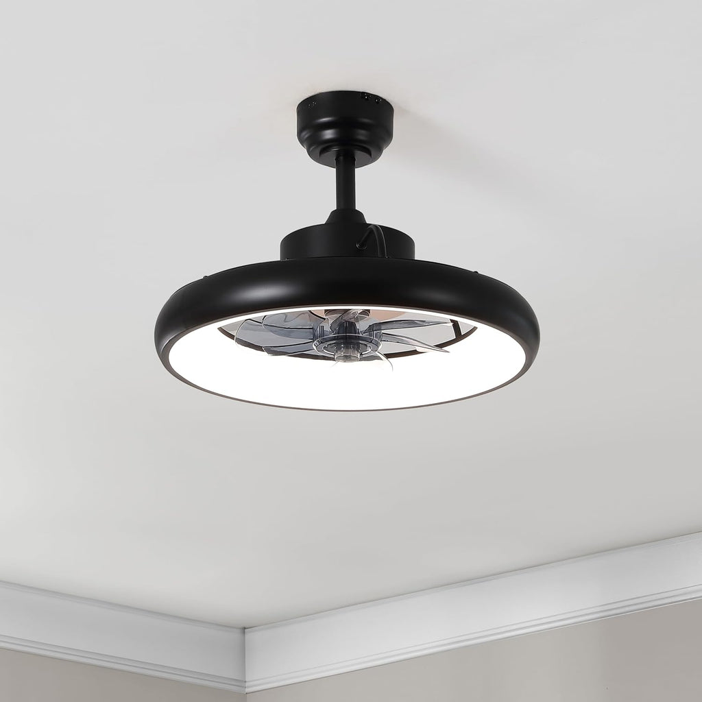 Oval AIR Loren 20' Small Smart Ceiling Fan with Light, Semi Flush Mount, Quiet 6-Speed Reversible Motor, Dimmable LED, Adjustable CCT, App & Remote Control, Modern, Black AIR8002B
