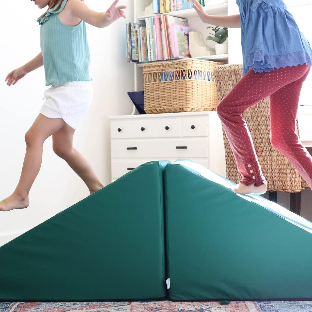 Foamnasium Mega Wedge Set, Indoor Foam Playset, 2 Piece Soft Toddler and Active Kids Play Foam Climber for Crawling, Climbing, Sliding and Jumping, Made in The US, Enhanced Emerald
