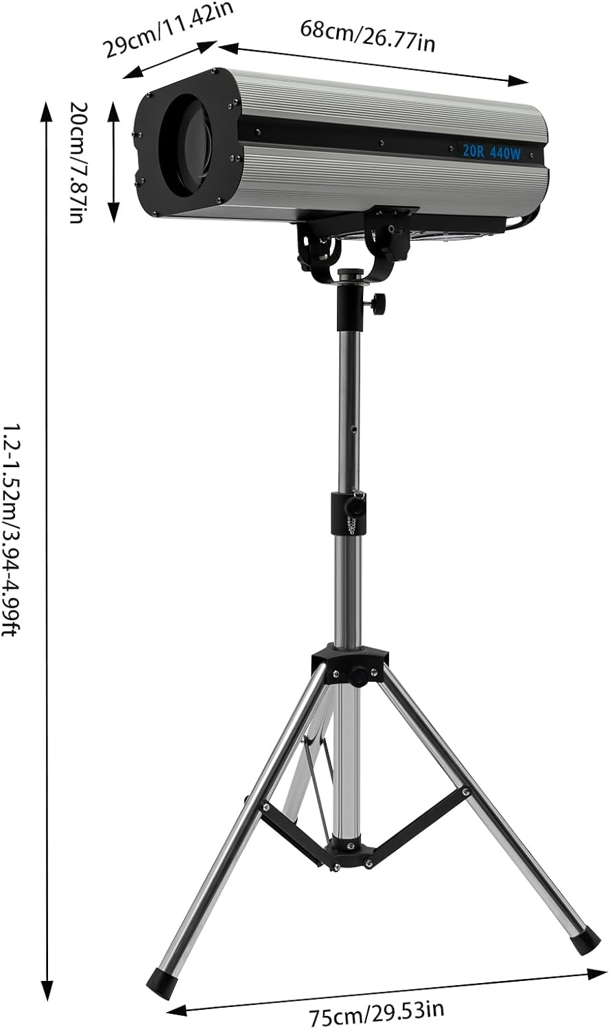 LED Follow Spot Light, 440W Stage Spotlight with Stand Muti-Color Dual Control Stage Light LED Follow Spotlight for Stage Party Show Wedding Adjustable Aperture 328-393.7ft Illumination Distance