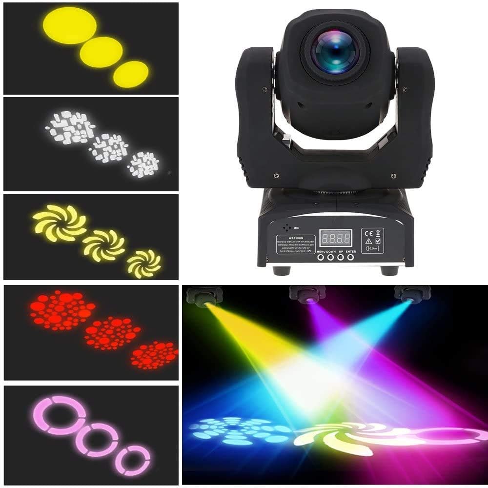 Stage Lights Moving Head Light 8 Gobos 8 Colors 11 Channels 2PCS 60W Spotlight DMX 512 with Sound Activated for Wedding DJ Party (90W 2PCS)