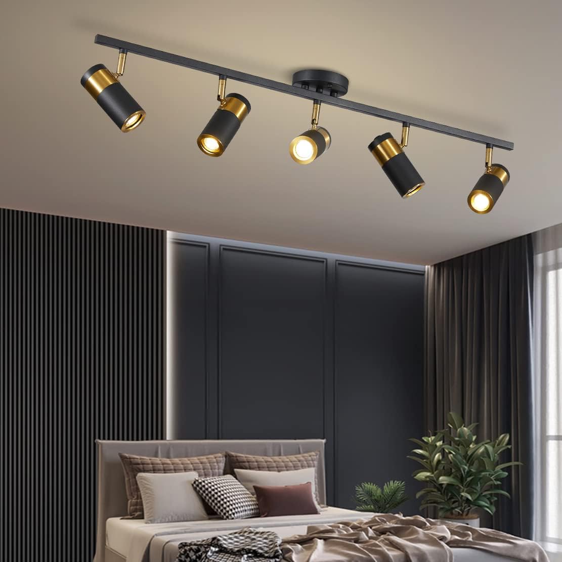 Black 5 Lights Spot Light, Fixture Matte Black LED Track Lighting Fixtures, Modern Flush Mount Ceiling Light for Bedroom Living Room Kitchen Island