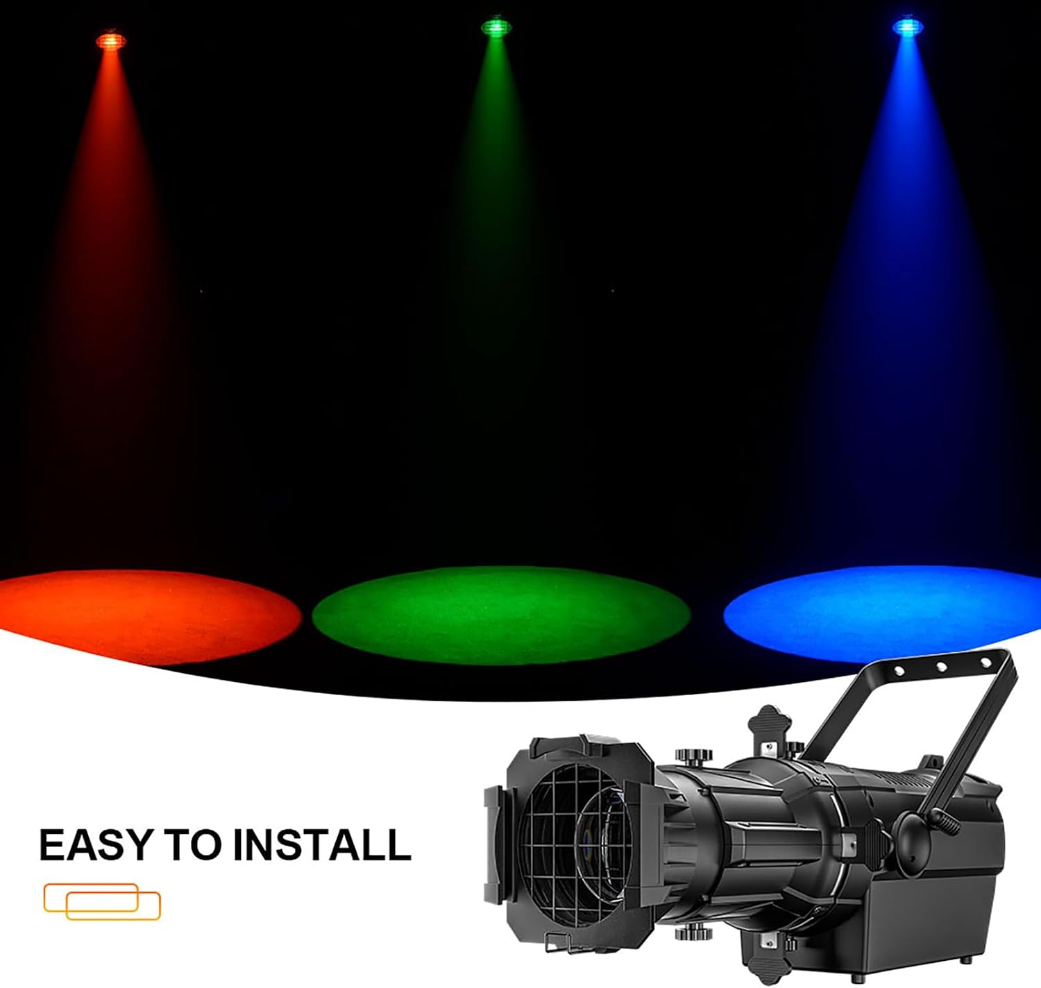 SHEHDS LEKO Profile Stage Spotlights LED Zoom 250W RGBW 4in1, 19° Angle, 2800K to 10,000K Par Ellipsoidal Lights, DMX512 Disco DJ Lights for Show
