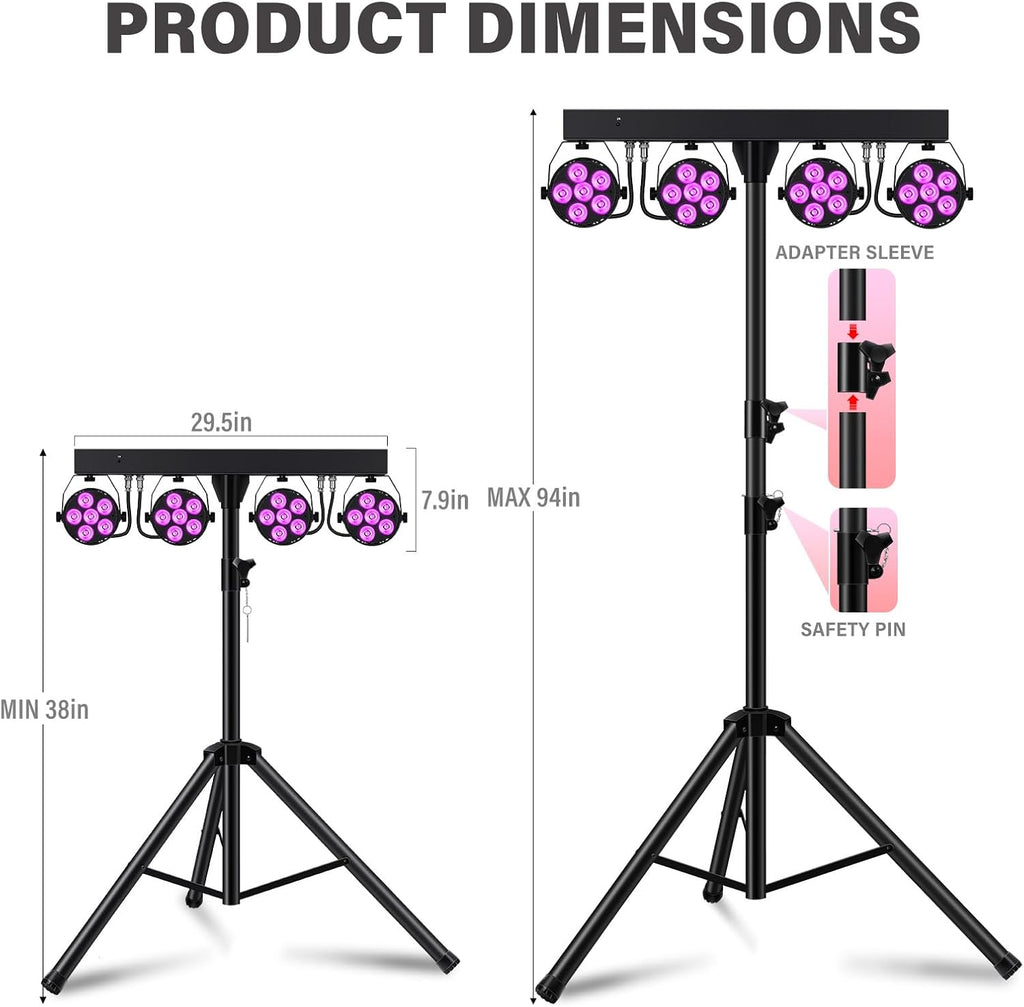 Telbum DJ Stage Lights with Stand, 240W RGBW LED Par Light, DMX, Wireless Footpedal, Remote Control, Sound-Activated Professional DJ Lighting Package for Gig Bar Wedding Party Show Church and Concerts