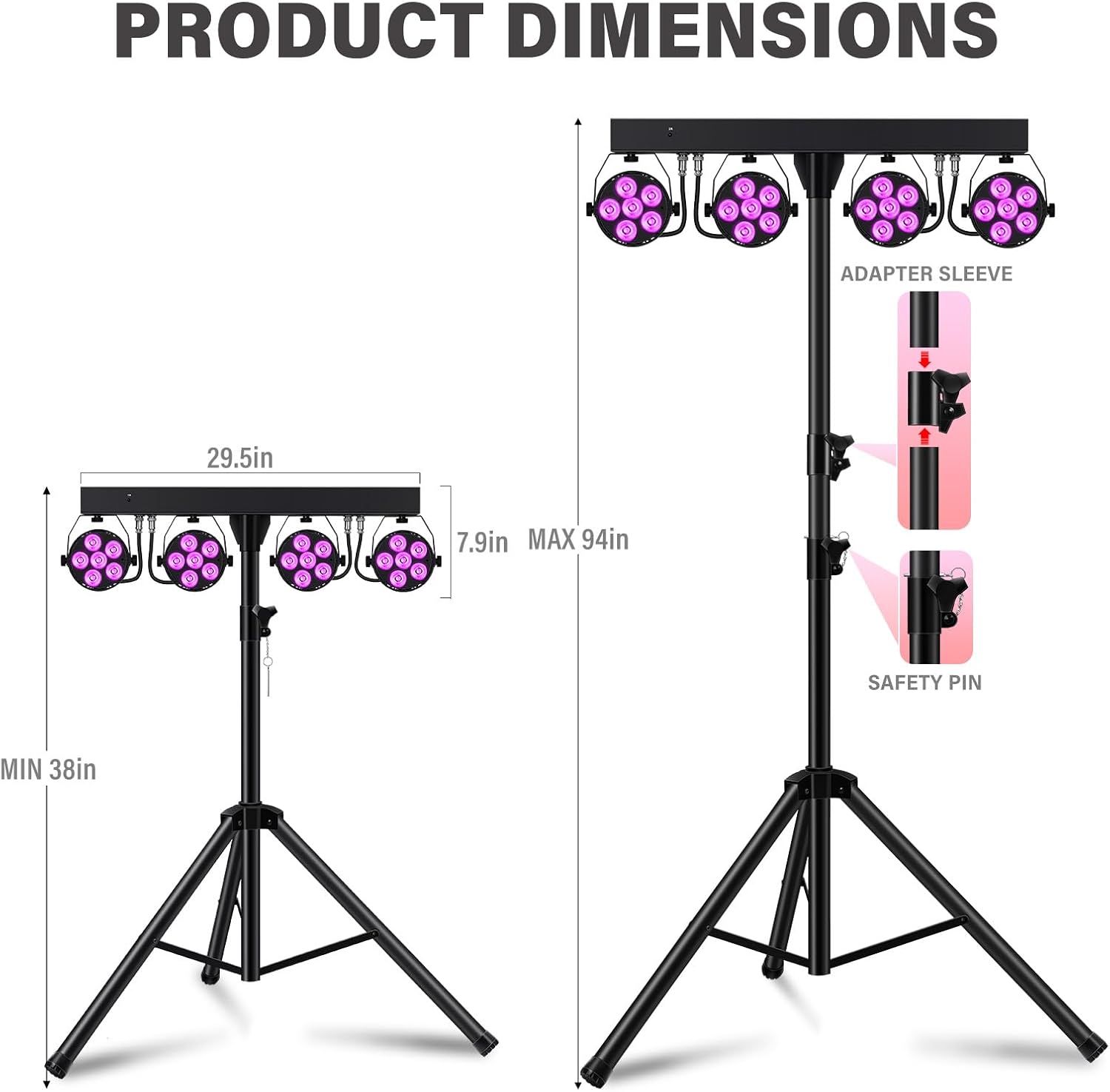 Telbum DJ Stage Lights with Stand, 240W RGBW LED Par Light, DMX, Wireless Footpedal, Remote Control, Sound-Activated Professional DJ Lighting Package for Gig Bar Wedding Party Show Church and Concerts