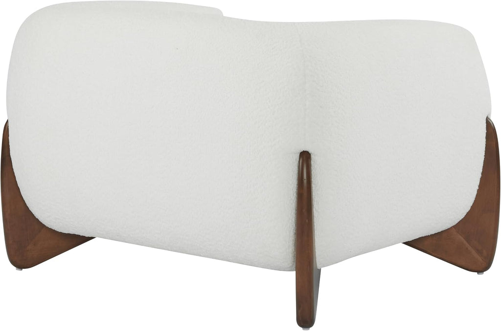 Christopher Knight Home Modern Boucle Fabric Upholstered Club Chair for Living Room, Home Office, Apartment, Relaxing Chair with Removable Cushion and Birch Wood Legs, White and Walnut