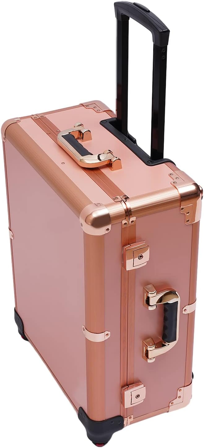 Rolling Makeup Case, Aluminum Trolley Makeup Train Case | LED Lights, Adjustable Legs, Lockable, Professional Cosmetic Organizer, Lighted Vanity Station