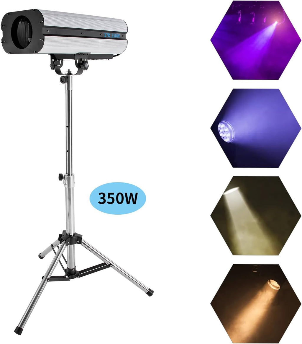 Follow Spotlight for Stage, 350W Stage Spotlight with LED Spot Light and Adjustable Stand, Multi-Color DJ Wash Light for TV Stations, Theatres and Museums