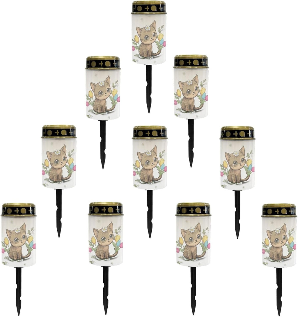 Cute Cat Outdoor Stake Lights Solar Warm White Lights for Yard Patio Waterproof Pathway Lights Flameless Garden Lights for Party Home Landscape Lighting