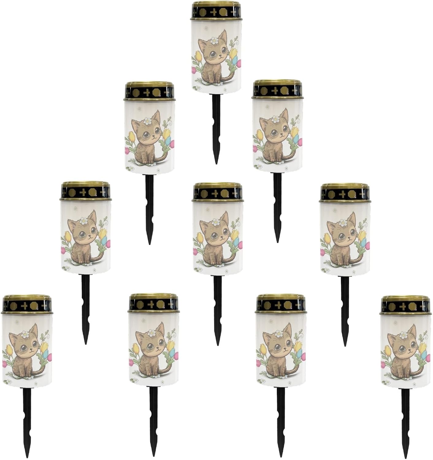 Cute Cat Outdoor Stake Lights Solar Warm White Lights for Yard Patio Waterproof Pathway Lights Flameless Garden Lights for Party Home Landscape Lighting