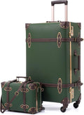urecity Vintage Suitcase Set for Women, Vintage Luggage Sets for Women 2 Piece, Cute Designer Trunk Luggage, Retro Suit Case, Luggage Zipperless TSA Approved, Army Green, 20'+12'