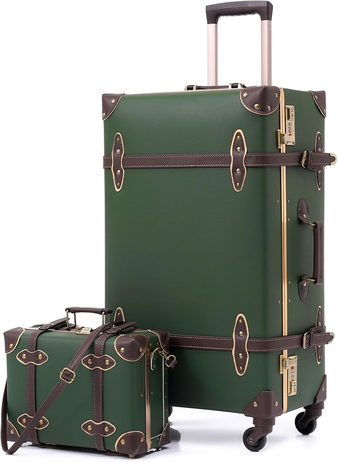 urecity Vintage Suitcase Set for Women, Vintage Luggage Sets for Women 2 Piece, Cute Designer Trunk Luggage, Retro Suit Case, Luggage Zipperless TSA Approved, Army Green, 20'+12'