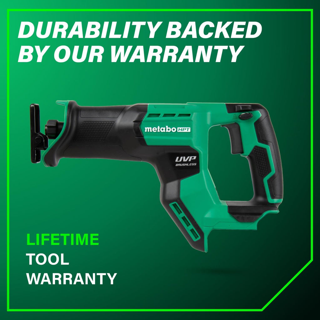 Metabo HPT 18V MultiVolt Cordless Compact Reciprocating Saw, Top Class Cutting Speed, 20% More Compact, 1-1/8' Stroke Length, 3,000 SPMs, Up to 125 Cuts Per Charge, Tool Body Only, CR18DMAQ4