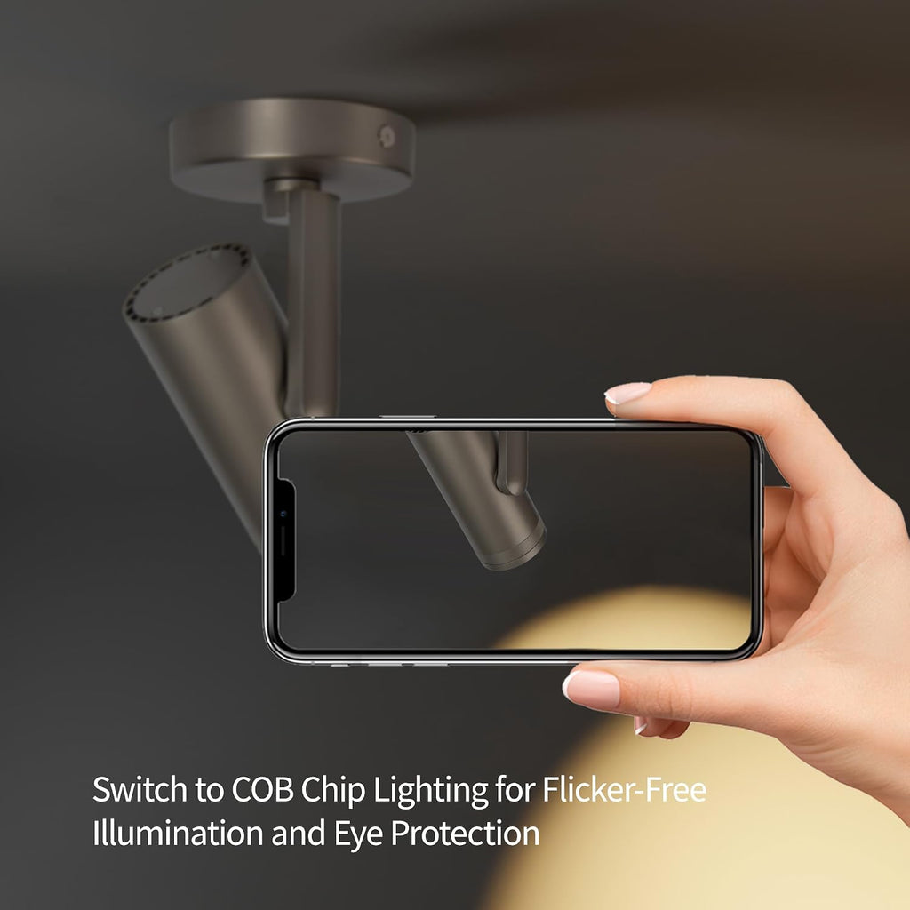 Dimmable Zoomable Spot Lights Indoor Spotlight, 12W Adjustable Angle Ceiling Spotlights for Living Room， Corridor, Picture, Accent Lighting Brushed Nickel Finish - Warm White, 2 Pack
