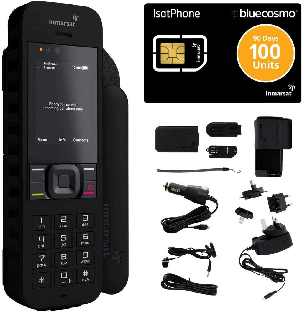 BlueCosmo Inmarsat IsatPhone 2.1 Satellite Phone Kit & 100 Unit Prepaid SIM (90 Days) - Global Coverage - Voice, SMS, GPS Tracking, Emergency SOS