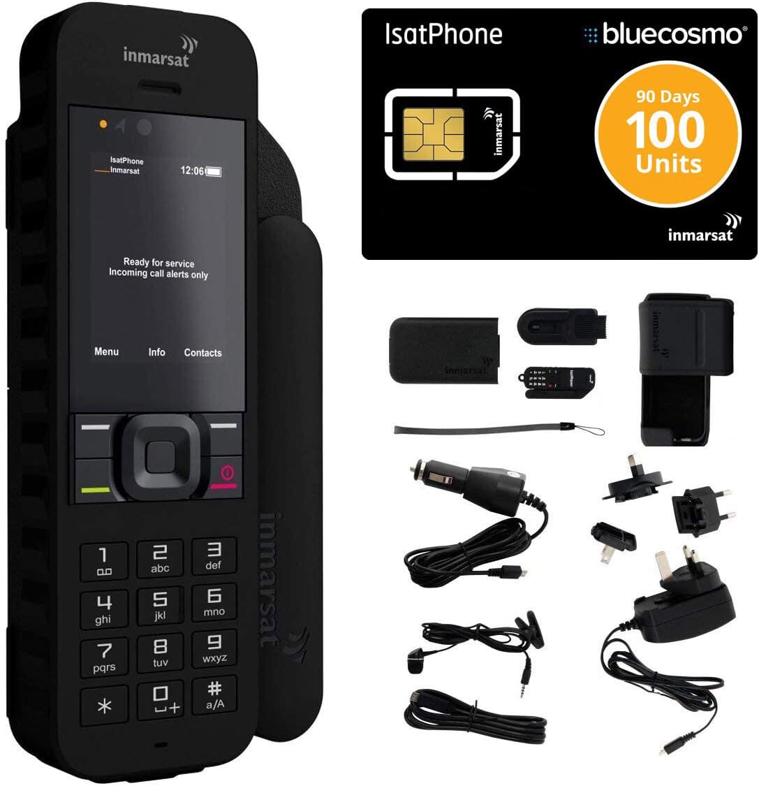BlueCosmo Inmarsat IsatPhone 2.1 Satellite Phone Kit & 100 Unit Prepaid SIM (90 Days) - Global Coverage - Voice, SMS, GPS Tracking, Emergency SOS