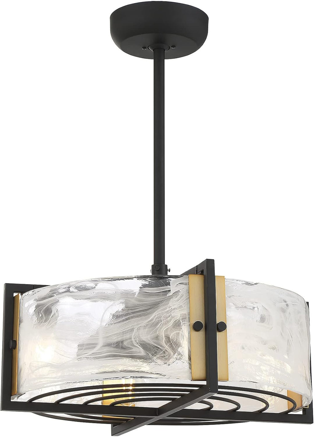 Savoy House 24-FD-1698-143 Hayward Modern Strie Piastra Glass Drum Fandelier Ceiling Fan with LED Lights, 15' H x 23' W, Matte Black & Warm Brass Accents