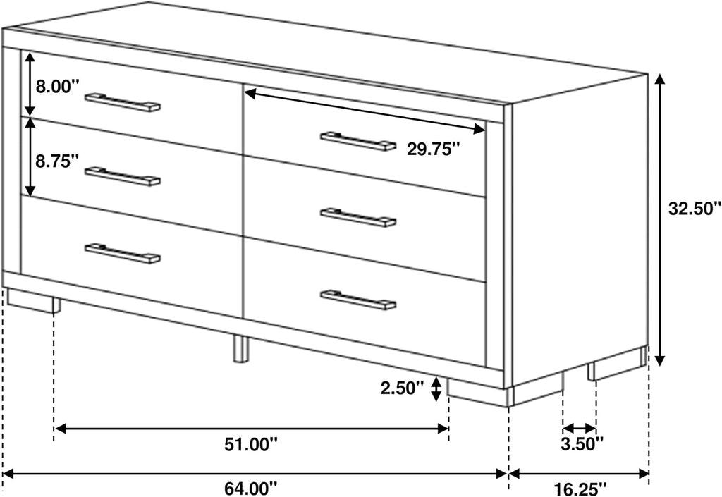 Coaster Home Furnishings Jessica Contemporary 64-inch 6-Drawer Bedroom Dresser Clothing Storage Cabinet Wide Chest of Drawers Organizer Unit Cappuccino 200713