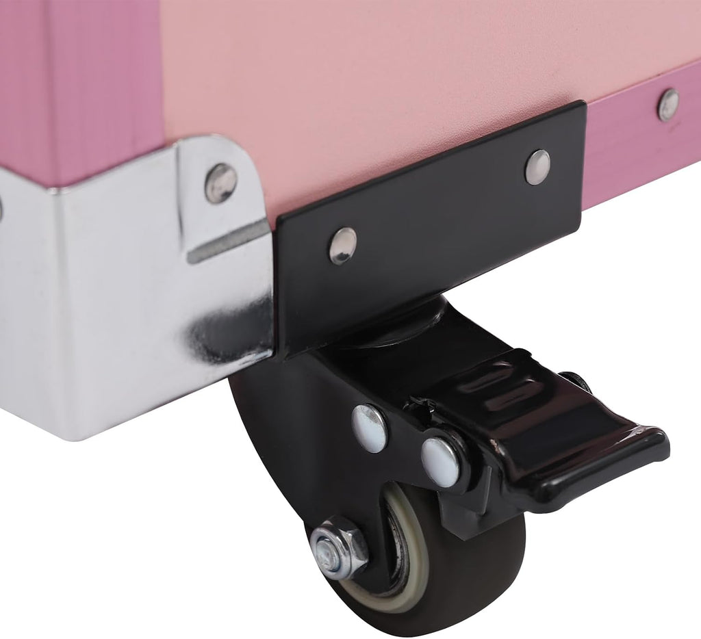 Makeup Train Case With 4 Universal Wheels,Portablel Makeup Suitcase With Drawers,Unfold Table And Makeup Mirror,Rolling Cosmetic Storage Organizer For Artist,Hairstylist,Etc (Pink)
