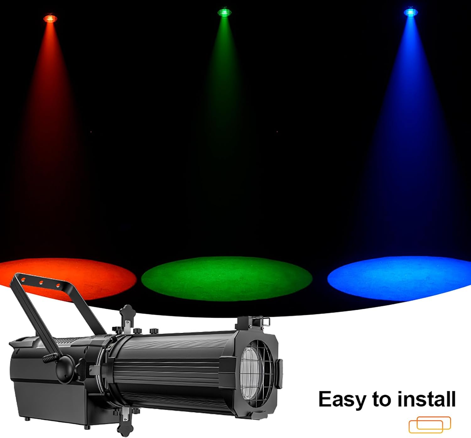 SHEHDS LEKO LED Zoom 350W RGBW Profile Stage Spotlights, Zoom Range of 19°–46°, 3,000 to 14,000K Par Ellipsoidal Lights Manual Focus Four-Leaf Manual Cut Light Barrier DMX512 Disco DJ Lights for Show