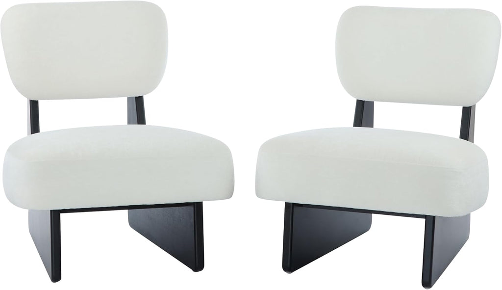 Christopher Knight Home Mores Low Profile Accent Chair Set of 2, Modern Living Room Armless Lounge Chair, Fabric Comfy Reading Chair for Bedroom, Wooden Frame and Thick Padded Seat, Black+White