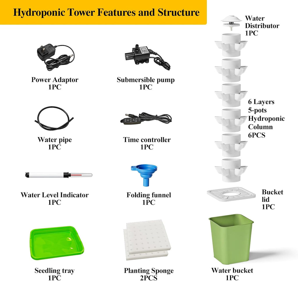 Hydroponics Growing System Kit, 30 Pots Vertical Garden Planter with Pump and Timer, Hydropoic Tower for Soilless Cultivation Herbs Fruits Vegetables, Plant Gift for Gardening Lover(No Seed)