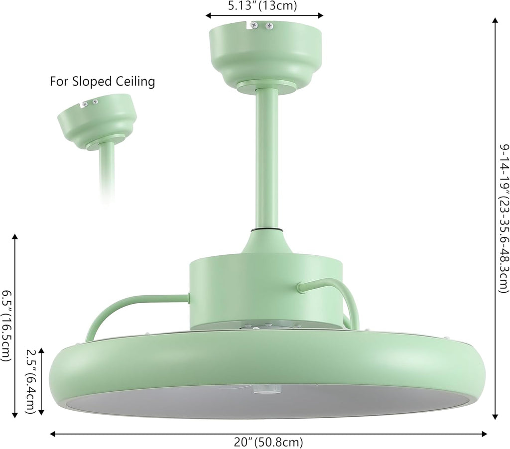 Oval AIR Loren 20' Small Smart Ceiling Fan with Light, Semi Flush Mount, Quiet 6-Speed Reversible Motor, Dimmable LED, Adjustable CCT, App & Remote Control, Scandinavian, Mint AIR8002C