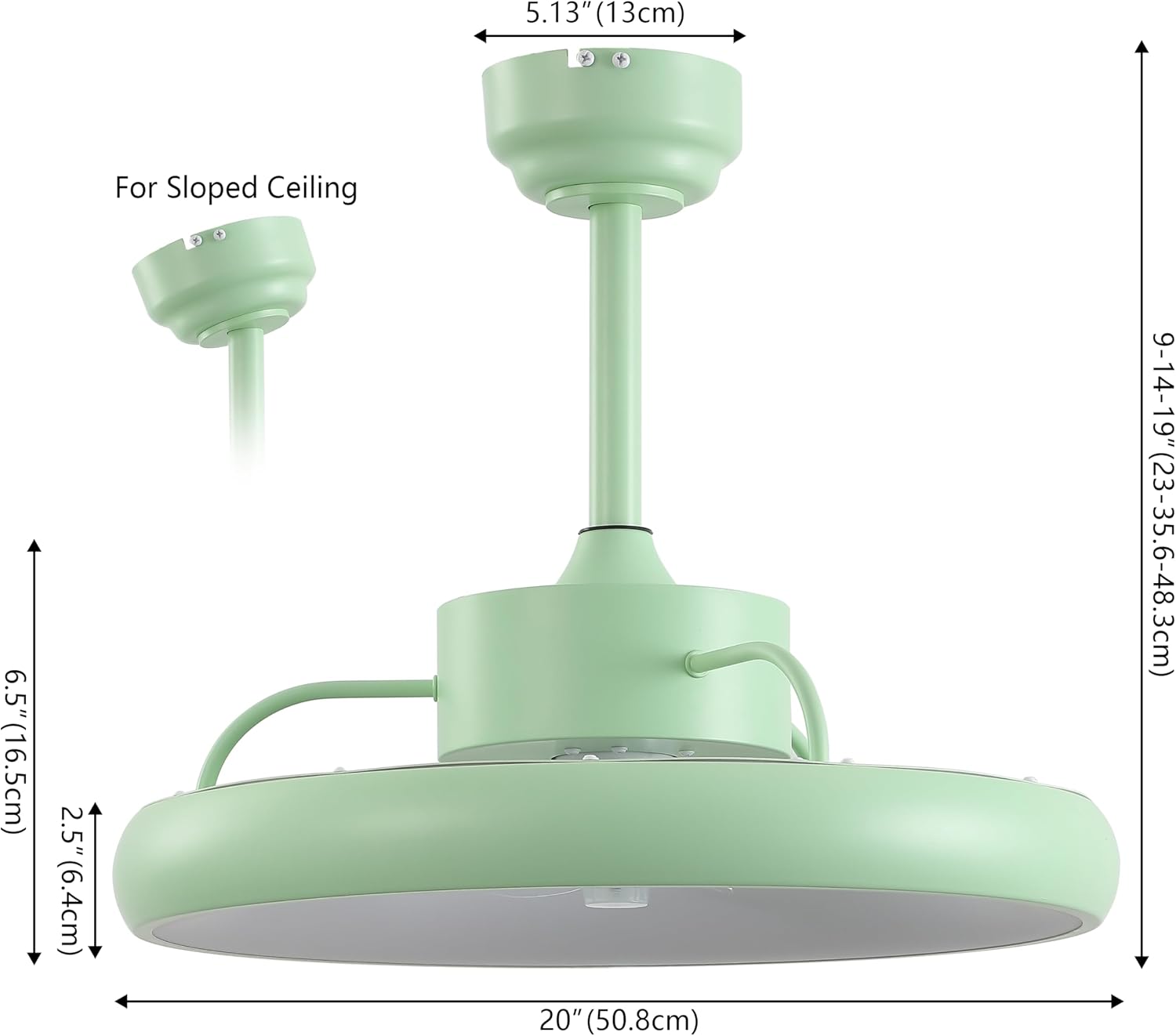 Oval AIR Loren 20' Small Smart Ceiling Fan with Light, Semi Flush Mount, Quiet 6-Speed Reversible Motor, Dimmable LED, Adjustable CCT, App & Remote Control, Scandinavian, Mint AIR8002C
