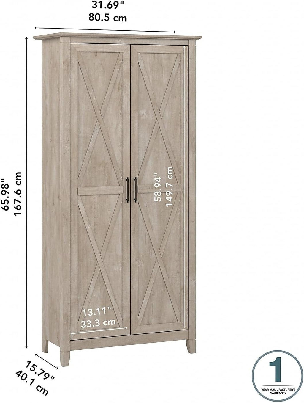 Bush Home Key West Tall Storage Cabinet with Doors in Washed Gray