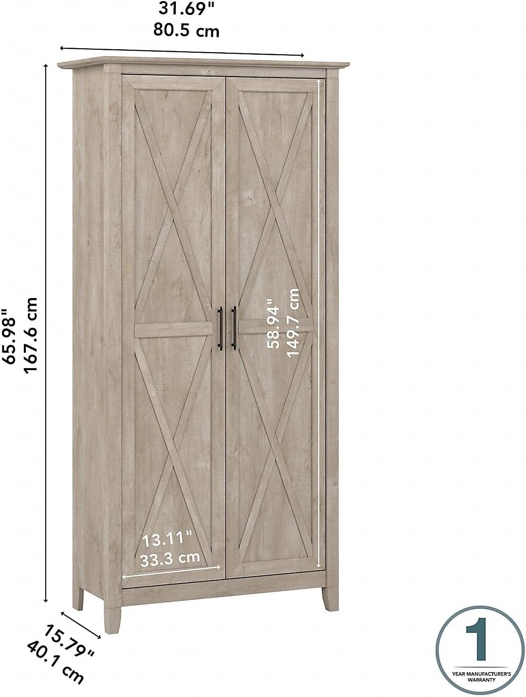 Bush Home Key West Tall Storage Cabinet with Doors in Washed Gray