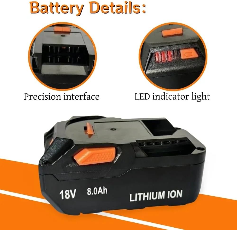 18V 8.0Ah Replacement Lithium-Ion Battery Compatible With RIDGID R840083 R840085 R840086 Cordless Power Angle Grinder Reciprocating Saw Tool Packs
