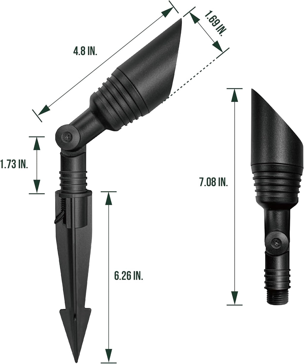 GKOLED 6 Pack LED Low Voltage Spotlights, 12V Landscape Lighting, Outdoor Mini Size Spot Light, Waterproof Directional Up Lights for Garden Yard, Metal Stake, Die-cast Aluminum, 9W 3000k CRI90 Black