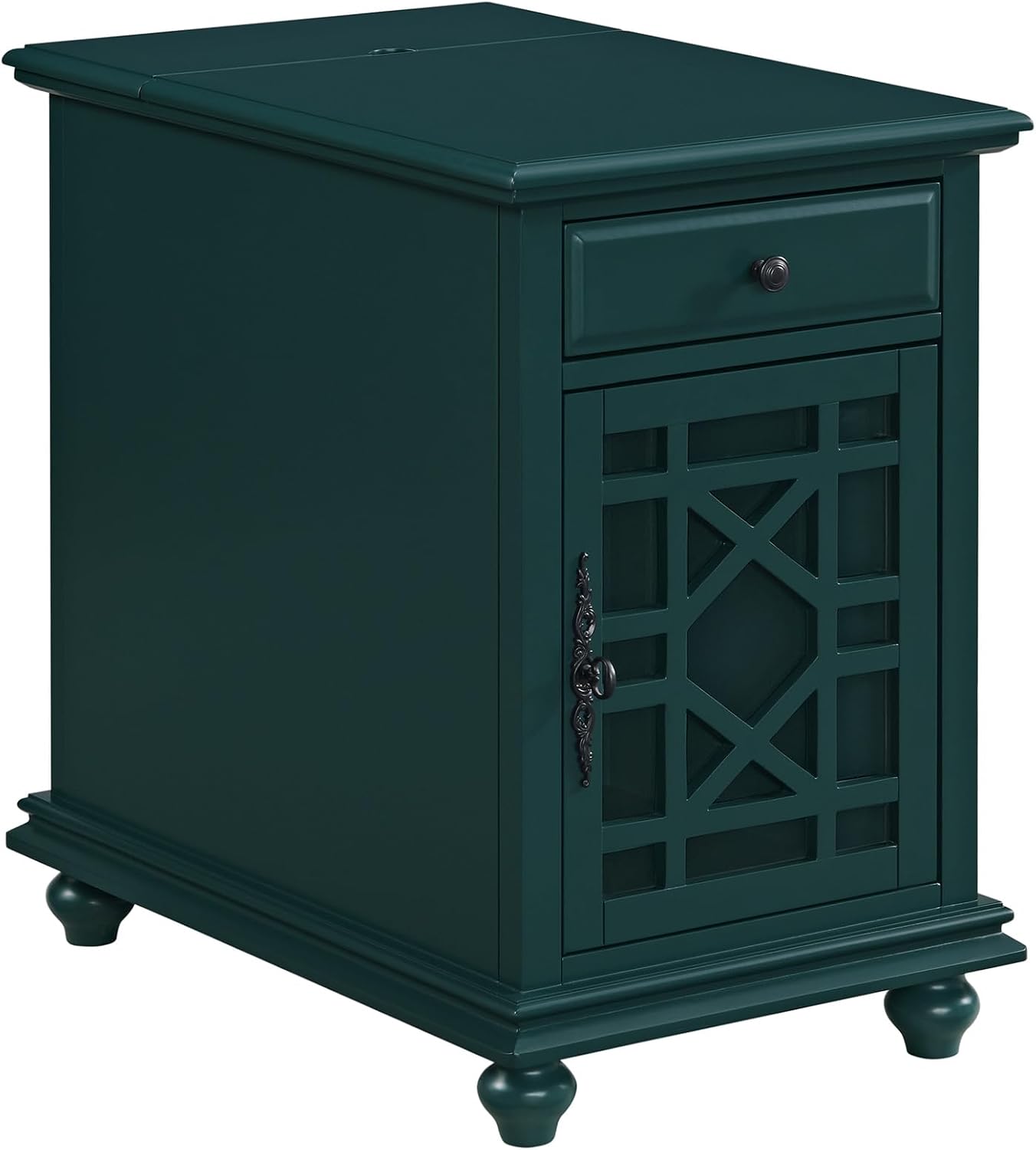 Martin Svensson Home Elegant Chairside End Table with Power — 24″W x 16″D x 25″H, Seamoss Green — Transitional Painted Accent Table with Flip-Top USB Charging, Drawer & Cabinet Storage