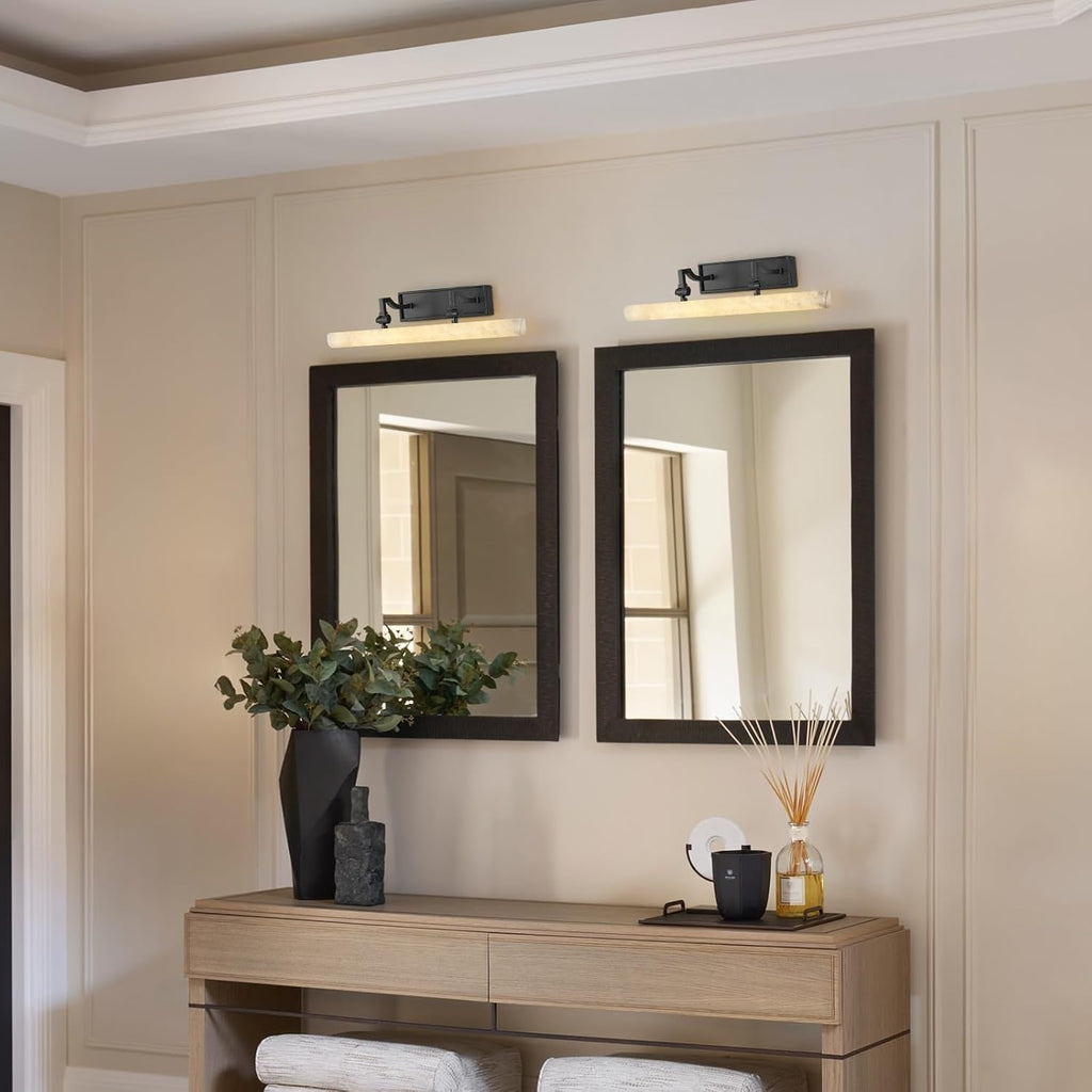 Alabaster Picture Lights for Wall, 20in Spanish Marble Picture Light Hardwired, Black Vanity Lights for Bathroom, Dimmable Modern Wall Lighting Gallery Light for Paintings, Bookshelf, Poster Display