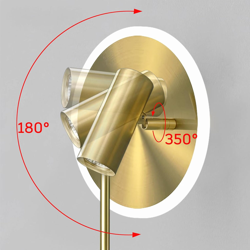 Hyunbae Wall Sconces, 3-Light Sources Gold Wall Lights, 360° Adjustable Spotlight, Dimmable Modern Gold Wall Sconce Vanity Light Fixtures, LED Wall Lighting for Living Room Bedroom Hallway