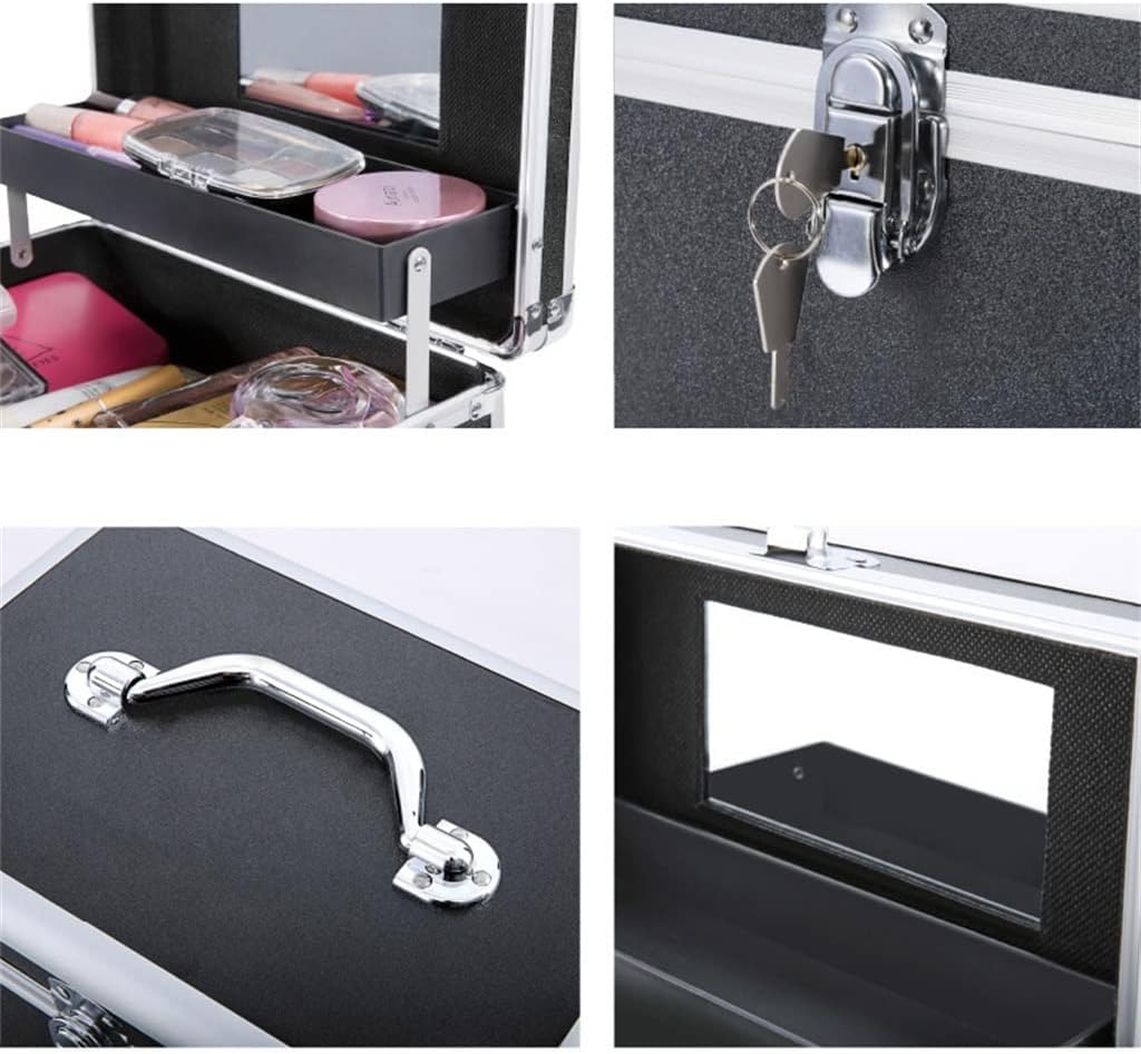 Ladies Large Professional Cosmetic Bag Buckle Storage Suitcase Beauty Box (Svart 15 * 15 * 30cm)