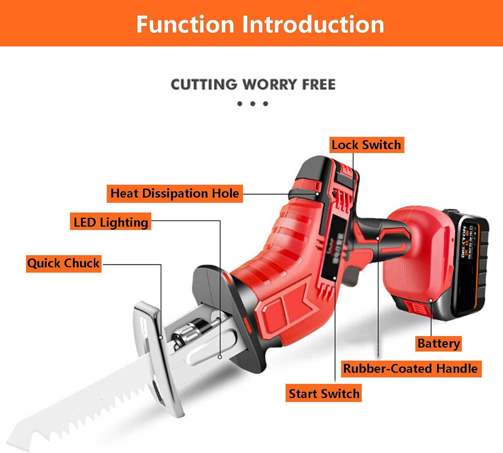 Electric Reciprocating Saws,Portable Battery-Powered Chainsaws,Electric Cordless Chainsaw with LED Lights,Outdoor Pruning Saw For Cutting Wood - With 12 Gloves,6AH