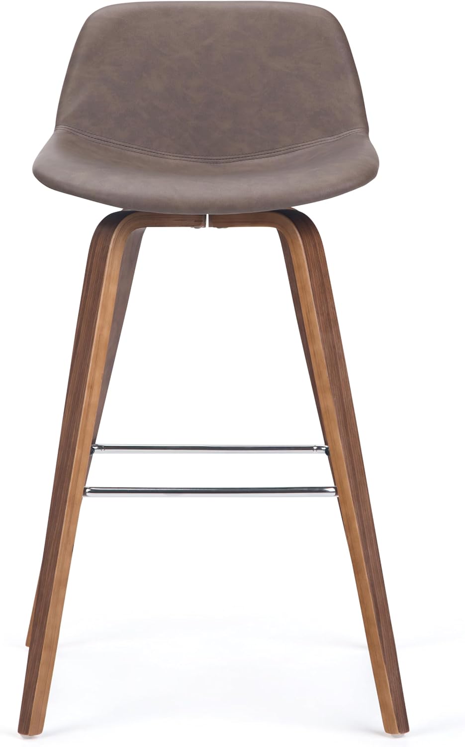 SIMPLIHOME Randolph Counter Stools (Set of 2) - 28 Inch Seat Height Upholstered Bentwood Kitchen Seats in Distressed Chocolate Brown Vegan Faux Leather, Mid Century Modern Seating with Chrome Footrest