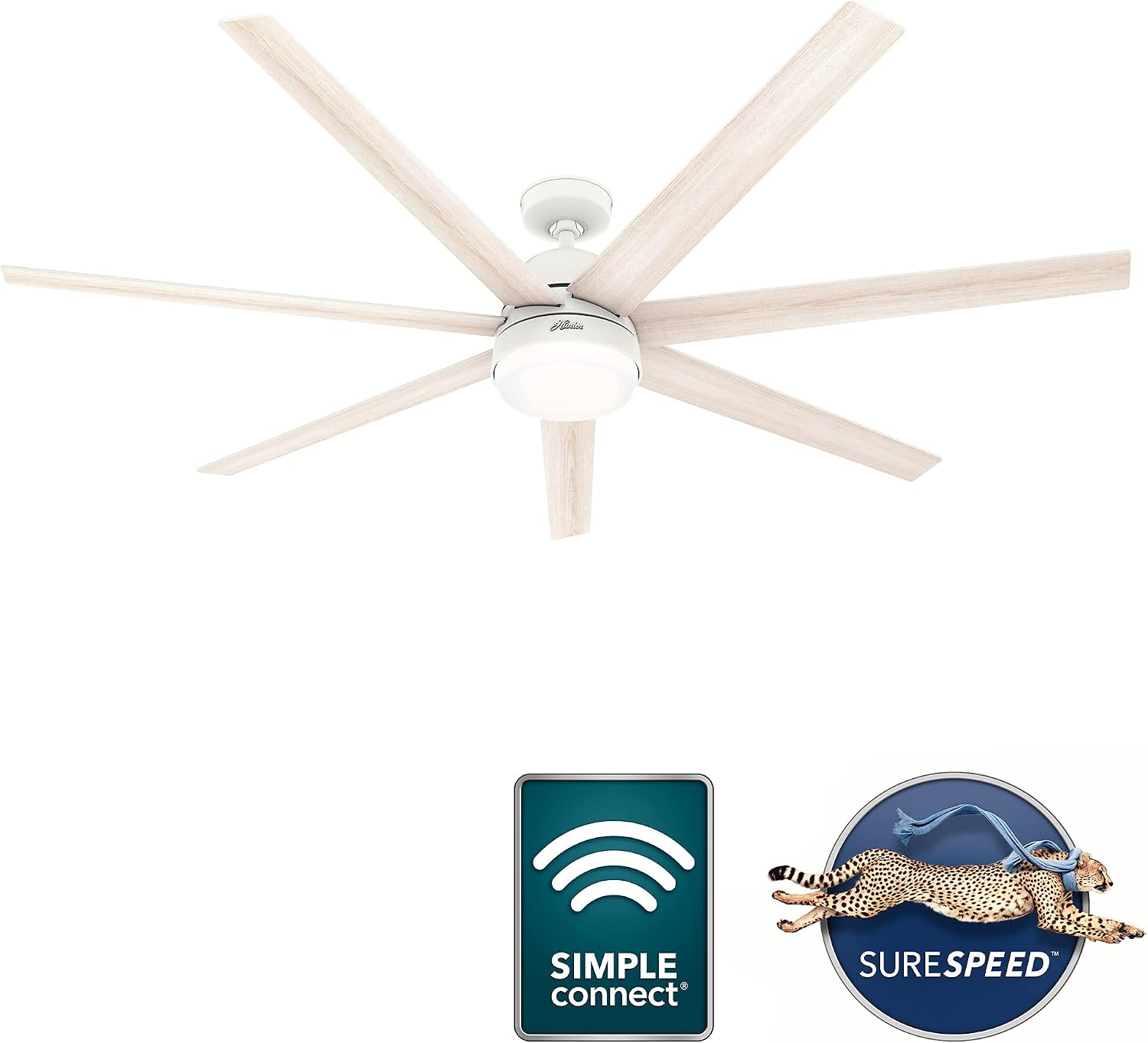 Hunter 70 inch Indoor Ceiling Fan with LED Light and Wall Control - White Smart Ceiling Fan, Standard Mount, 7 Blades, For Bedroom or Living Room, Quiet - Phenomenon 51378, Matte White