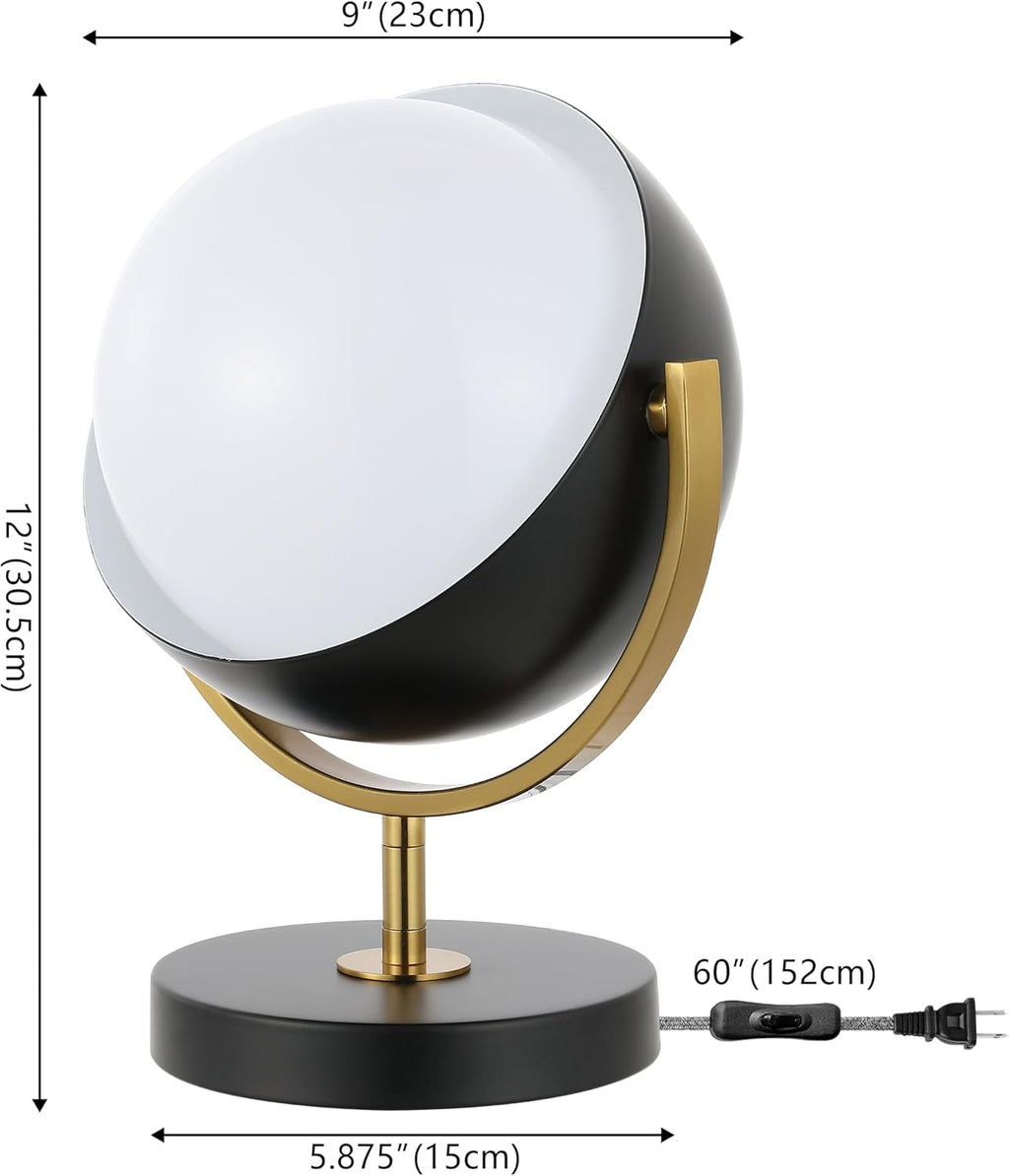 JONATHAN Y 12' Black/Brass Gold Adjustable Orb LED Floor Spotlight, Vintage Mid-Century Modern Iron Table Lamp for Living Room and Bedroom, LED Bulb Included JYL6019A