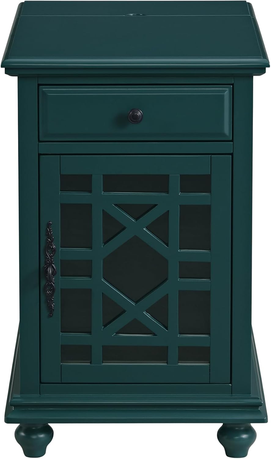 Martin Svensson Home Elegant Chairside End Table with Power — 24″W x 16″D x 25″H, Seamoss Green — Transitional Painted Accent Table with Flip-Top USB Charging, Drawer & Cabinet Storage