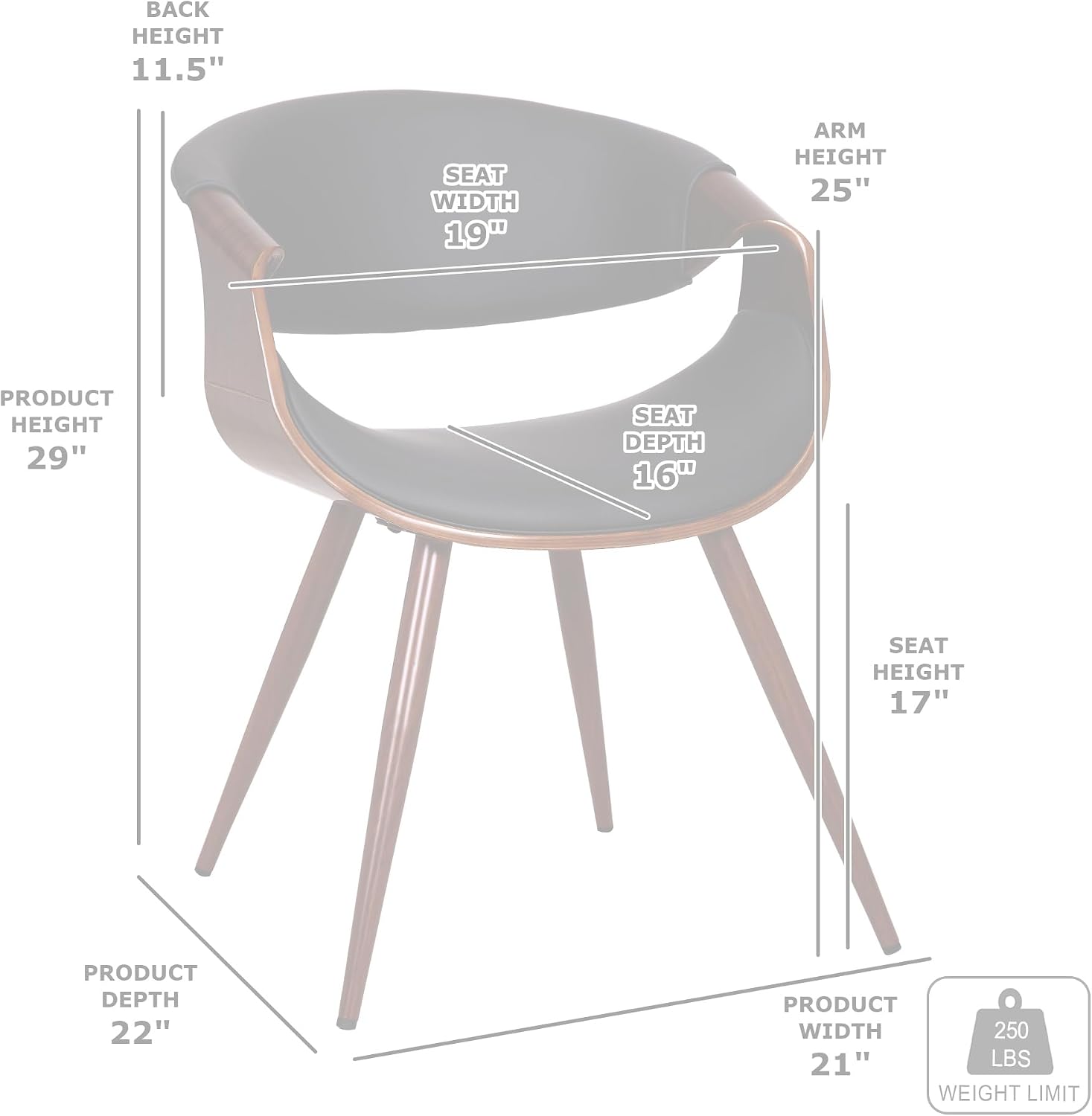 Armen Living Butterfly Mid-Century Dining Chair in Walnut Finish and Blue Fabric - Set of 2