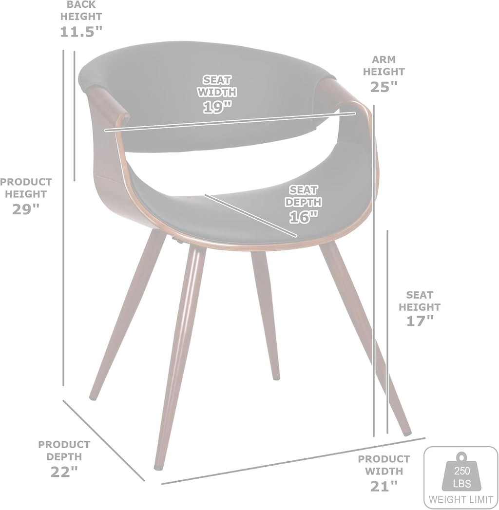 Armen Living Butterfly Mid-Century Dining Chair in Walnut Finish and Blue Fabric - Set of 4