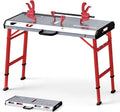 Goplus Portable Welding Table, 42' x 21' Folding Height Adjustable Weld Table Top w/1000LBS Capacity, 2 Bar Clamps, 8 Tool Slots, Handle, 0.7' Holes, Heavy-Duty Workbench Fixture Table for Garage